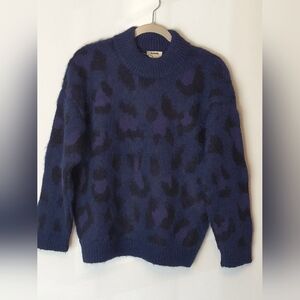 Kate Spade Blue Black Leopard Sweater Size L